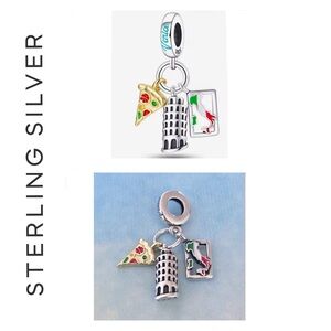 🐘🐘 S925 Sterling Silver Pisa Tower Italy Pizza Charm